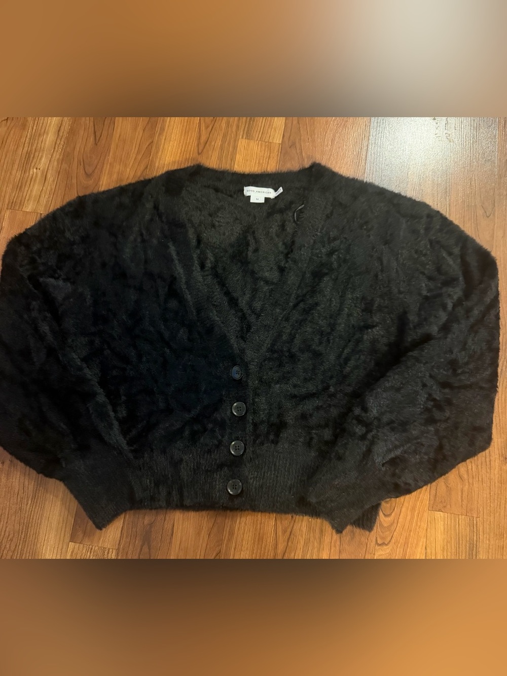 Good American black cardigan fuzzy long sleeve sweater size medium
